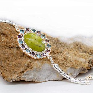 Natural Yellow Lizardite Amethyst and Topaz Bracelet